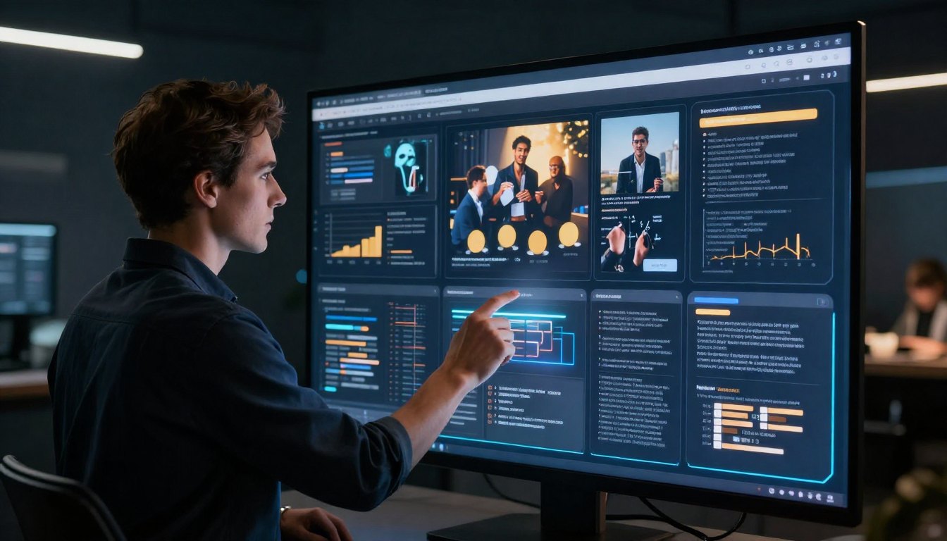 Creative director using AI tools on a large display