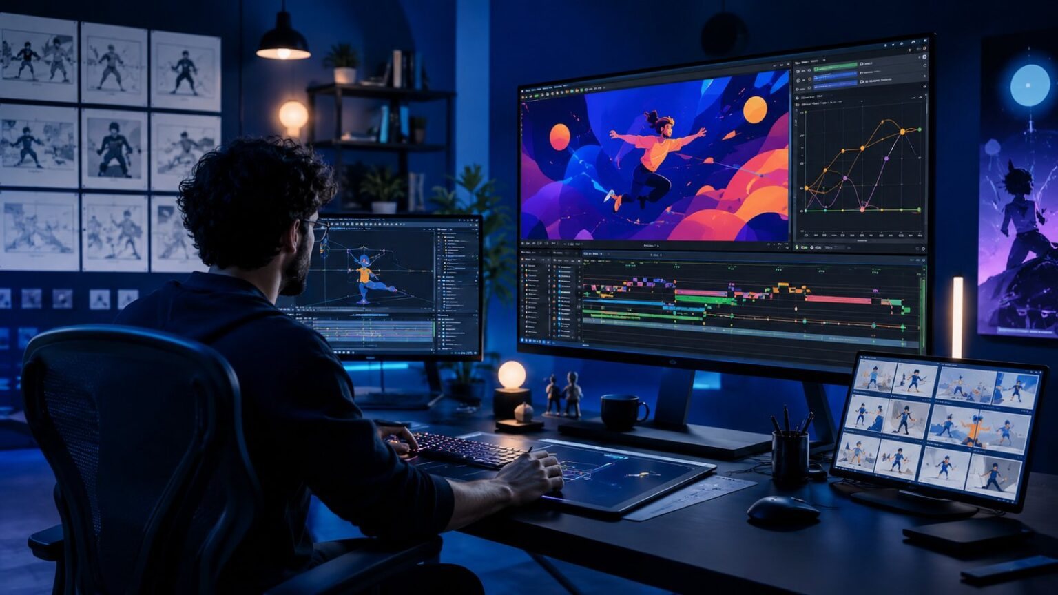 Designer creating visuals at a workstation