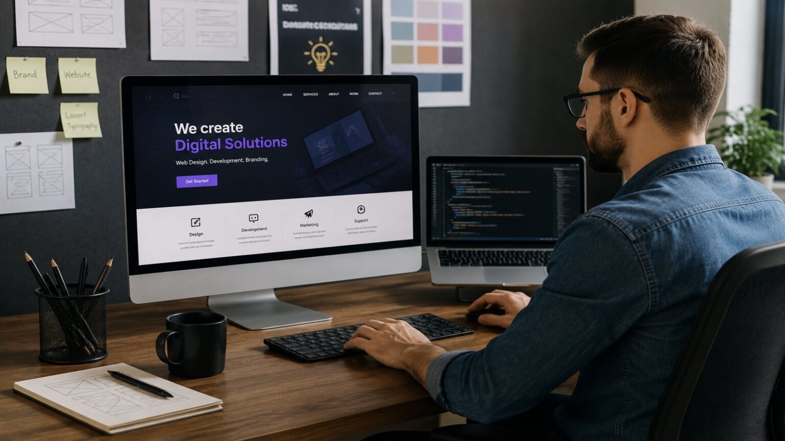 Web designer building a website